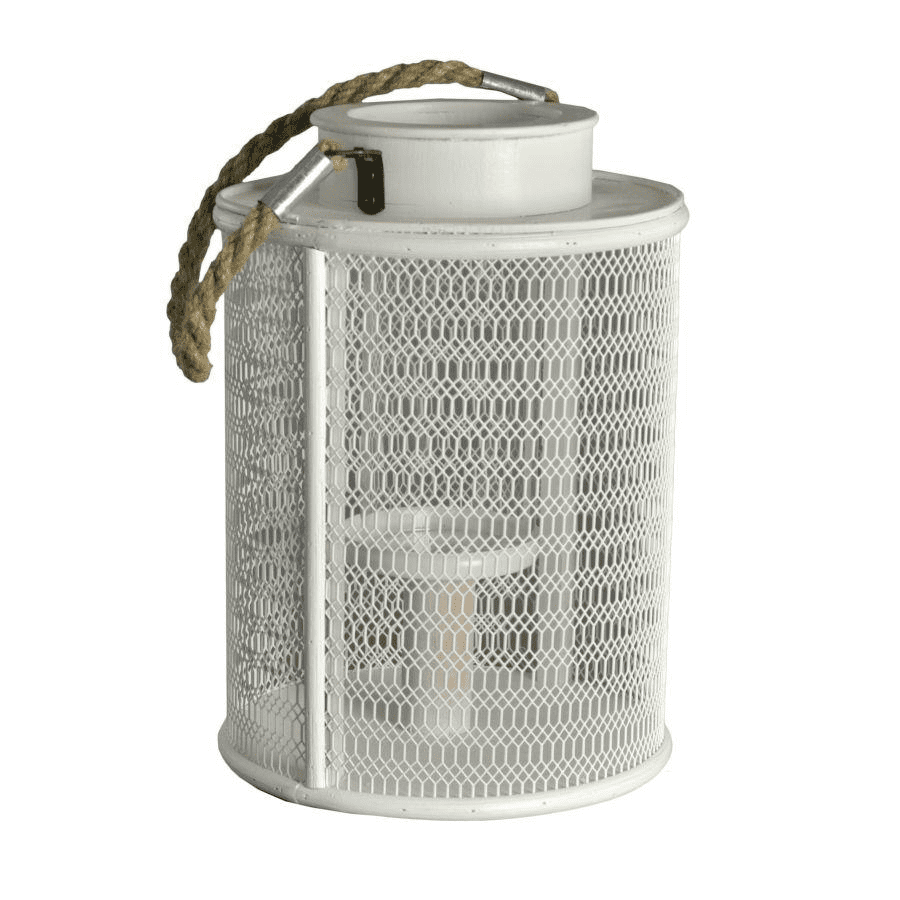 Portacandele legno bianco c/manico corda grande cm15,5x15,5h23