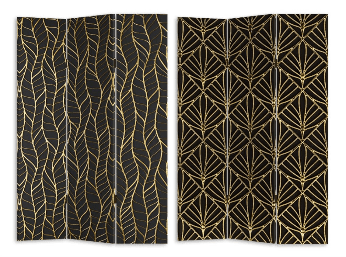 Paravento stampa 3 ante nero decori orocm120,6x2,5h180