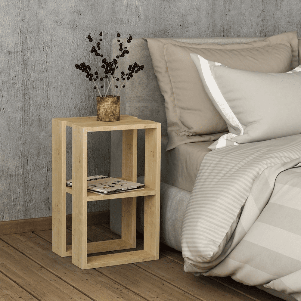 Tavolino comodino Lonie colore rovere
